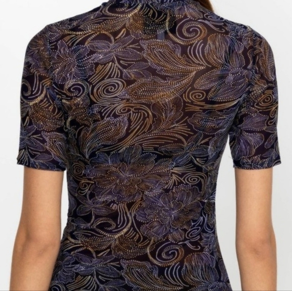 Johnny Was Jade Top L Whimsical Short Sleeve Semi Sheer Crew Neck Floral/Paisley - Picture 10 of 10
